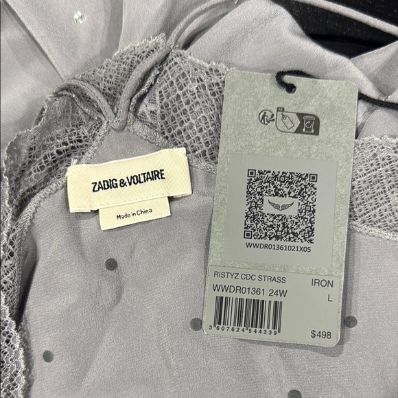 Zadig & Voltaire Ristyz Grey Iron CDC Silver Strass Dress - L - Picture 2 of 4